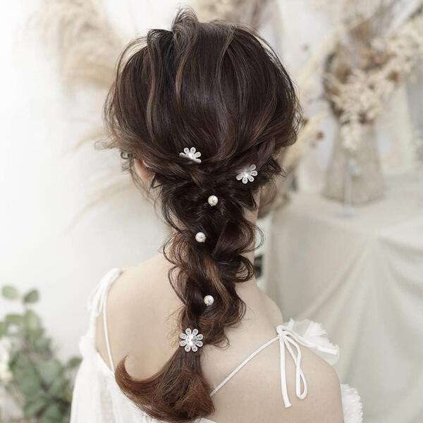 パール 髪飾り 花&パール ヘアアクセサリー お花かんざし まとめ髪 Uピン ヘアピン 結婚式 成人式 卒業式 花嫁 普段使い 16個セット