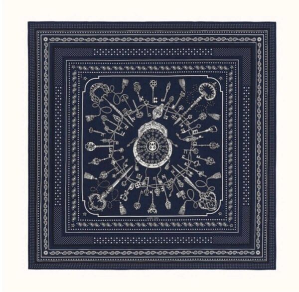 即決★稀少品!エルメス ストール カシシル カレジェアン Les Cles Bandana バンダナ カシミヤシルク 大判スカーフ カレジュアン カレ140