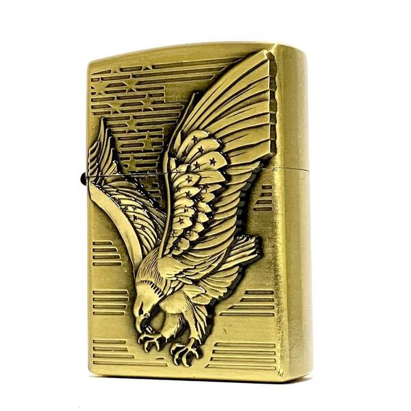 OL42 送料無料 保証付 フリントオイルライター ゴールド/金 鳥 鷹 縦回し式 オイル注入式 プレゼント 贈り物 ラグジュアリー