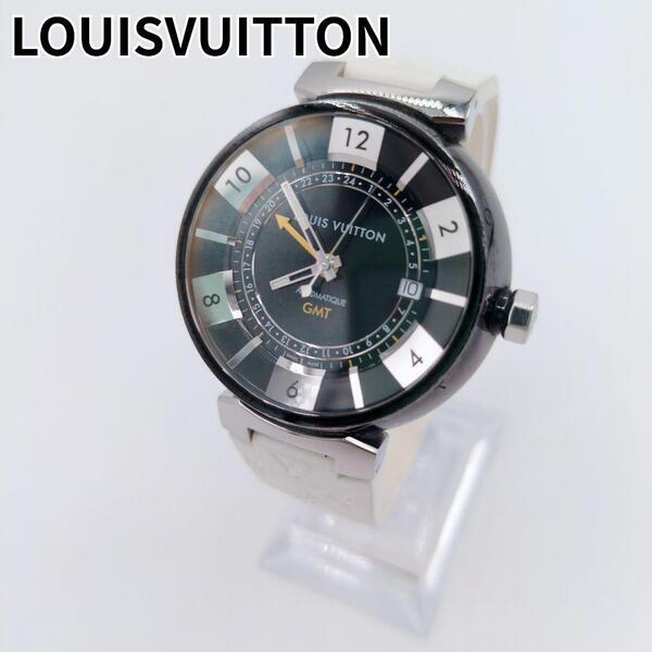 ルイ・ヴィトン LOUIS VUITTON GMT 自動巻き 時計 ラバーベルト タンブール インブラック Q113K SZ1119 tambour at