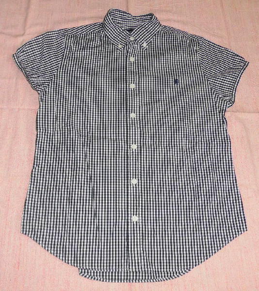 中古 Gymphlexの半袖シャツ 14(M) 白と黒のギンガムチェック柄