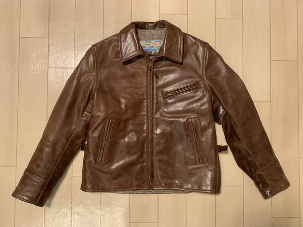エアロレザー ハーフベルテッド レザージャケット ライダース 革ジャン バイク バイカー ベルト Aero Leather Halfbelted 茶 ブラウンS