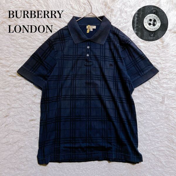 希少☆ BURBERRY LONDON バーバリーロンドン ポロシャツ 半袖 SLIM FIT スリムフィット シャドーチェック ホースロゴ ヴィンテージ サイズL