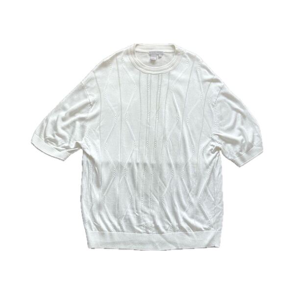 【雰囲気◎】90s レーヨン混半袖ニットトップス XL シルバー アメリカ古着 TULLIANO ヴィンテージ ビンテージ USA ストリート Y2K