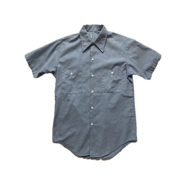 【希少】60s 70s ポリコットン半袖シャンブレーシャツS程度 ビンテージ USA 古着 ヴィンテージ アメリカ Chambray Shirts ワーク