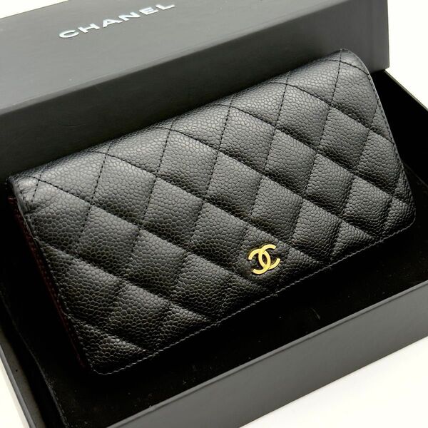 CHANEL【19番最高級美品】マトラッセ キャビアスキン 長財布 ゴールド金具