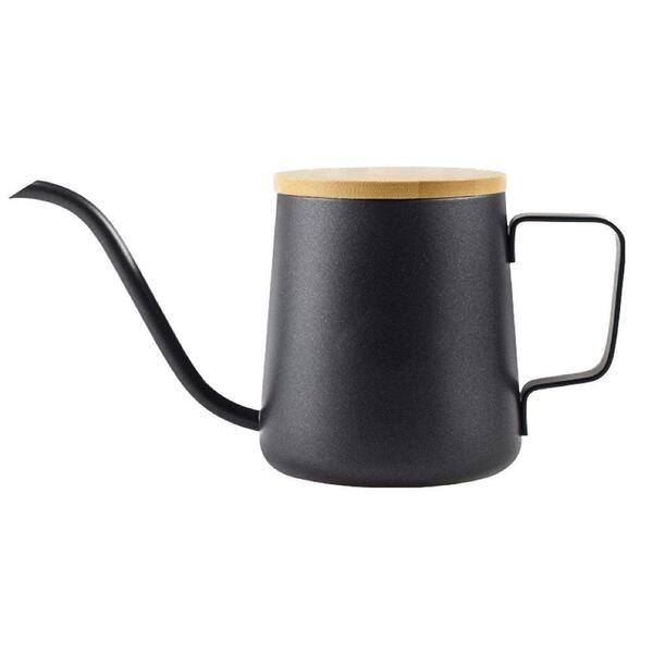コーヒードリップポット 250ml 細口 ステンレス製 蓋あり 1人用 ブラック