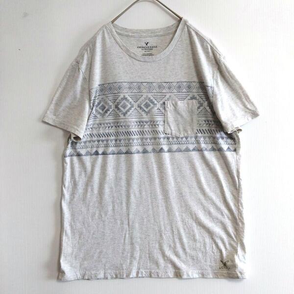 721 AMERICAN EAGLE 半袖Tシャツ L 薄灰 幾何学柄 US古着