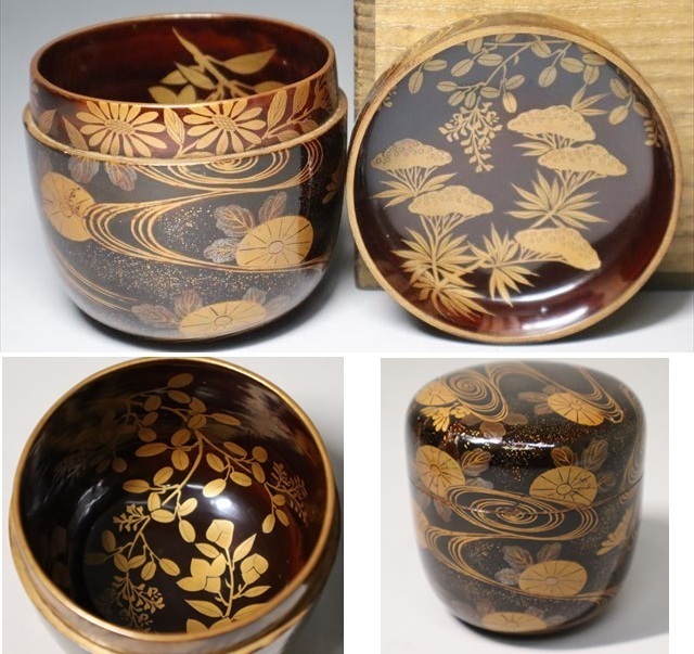 ◆127◆内蓋漆塗金彩蒔絵 木目棗 茶道具 茶入 共箱 書付 金彩 栗の図 黒塗 2025年最新】Yahoo!オークション -茶道具 棗 蒔絵の中古品・新品