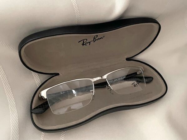 RayBan レイバン RB8413 シルバー 眼鏡 フレーム ハーフリム 軽量 インテリ メガネ カーボン ちょい悪 メンズ ケース付 サングラス 新品