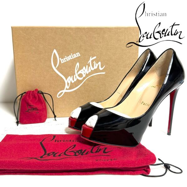 Christian Louboutin クリスチャン ルブタン New Very Prive 120 パンプス パテント レザー ミュール エナメル サンダル 22.5cm ブラック