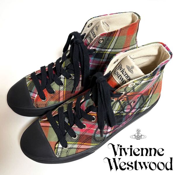 Vivienne Westwood ヴィヴィアン ウエストウッドPLIMSOLL HIGH TOP TARTAN オーブ タータン ハイトップ スニーカー 25cm 40 チェック柄