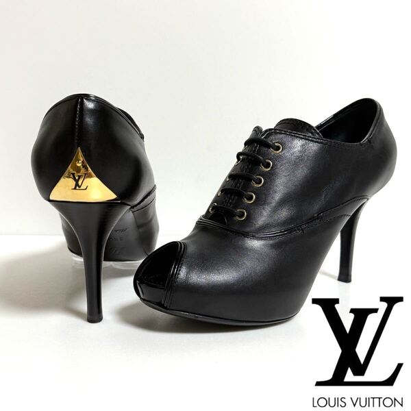 Louis Vuitton ルイ ヴィトン Black Leather Peep Toe Lace ピープトゥ レザー パンプス ハイヒール ブラック 35.5 22.5cm