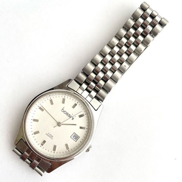 美品 電池新品★bossini★腕時計 盤面 30mm クォーツ ビジネス クオーツ アナログ 金属バンド シルバー ステンレス シンプル カレンダー