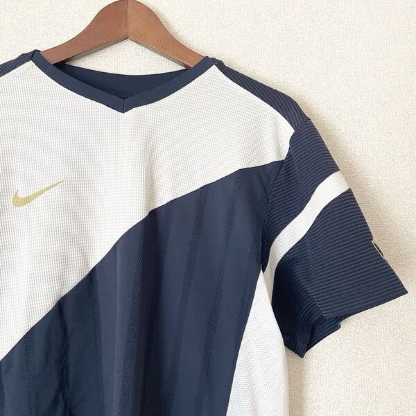 ナイキ ドライフィット 半袖 メッシュ Tシャツ XL 白 ホワイト ネイビー 古着 ヴィンテージ 通気性 速乾性 スポーツ トレーニング サッカー