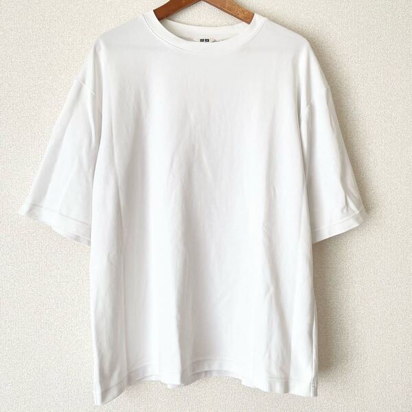 ユニクロ エアリズム コットン オーバーサイズ Tシャツ 5分袖 XL★白 ホワイト クルーネック 341-444999 ビッグシルエット ゆるダボ