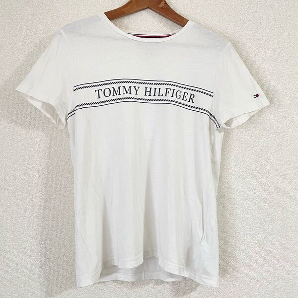トミーヒルフィガー オーガニックコットン 半袖 Tシャツ ホワイト 白 TOMMY 綿 メンズ S 胸元 ロゴ ブランド インド製 プリント シンプル