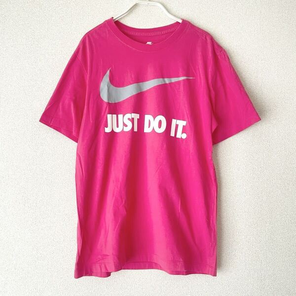 新品☆ナイキ メンズ Tシャツ M ピンク★ビッグロゴ スウォッシュ プリント 半袖 NIKE コットン 170/88A ブランド スポーツ ランニング