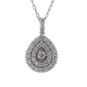 Pt950 Pt850 K18PG ネックレス ダイヤモンド0.20ct ピンクダイヤ 0.02ct 雫 ティアドロップ パヴェえ 39cm【新品仕上済】【zz】【中古】