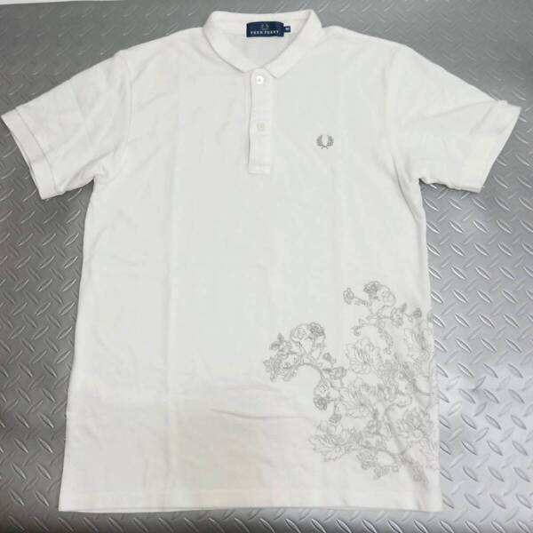 FRED PERRY フレッドペリー ポロシャツ 花柄刺繍 半袖 Mサイズ トップス F1095 ホワイト 白