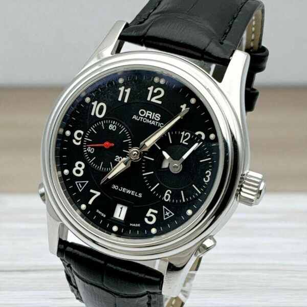 稼働 ORIS オリス ワールドタイマー GMT 自動巻き 7485 裏蓋スケルトン カレンダー デイト ツイン 箱付き 腕時計 メンズウォッチ AT
