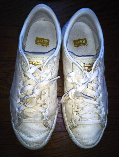 即決・送料込★Onitsuka Tiger オニツカタイガー★レザー本革スニーカー LAWNSHIP 3.0 ローンシップ THL518★白x金 US6.5(25cm)