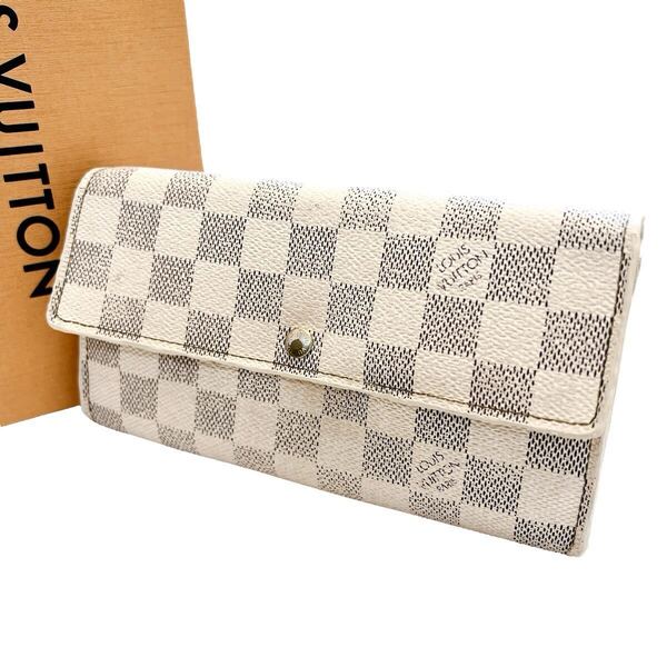 ルイヴィトン LOUIS VUITTON ダミエ アズール ポルトフォイユ サラ 長財布 N61735 白 ホワイト フランス レディース メンズ ウィメンズ