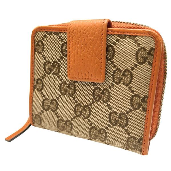 グッチ GUCCI 折り財布 GGキャンバス GG柄 ラウンドファスナー ラウンドジップ コンパクト オレンジ 柿色 レディース メンズ ウィメンズ