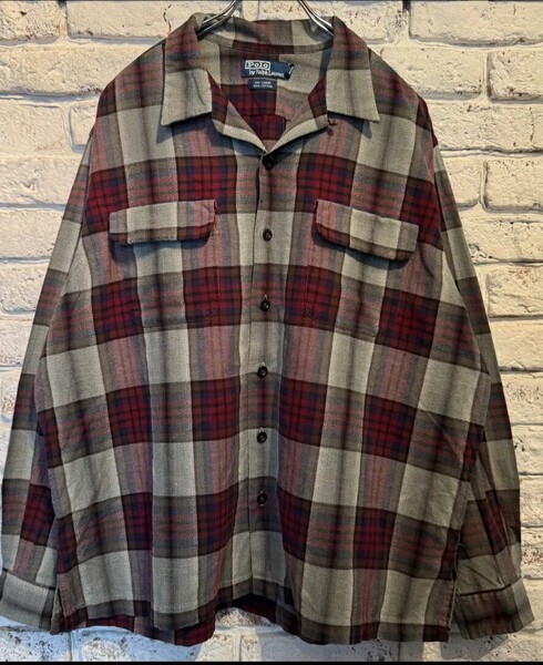 90s Ralph Lauren Open Collar L/S Shirt オープンカラーチェックシャツ XL 古着