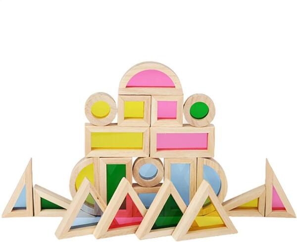 木製レインボーブロック レインボースタッカーブロック 幼児向け学習玩具