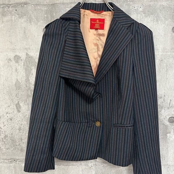 S Vivienne Westwood ヴィヴィアンウエストウッド 変形 テーラードジャケット ジャケット ストライプ マルチカラー アシンメトリー ウール
