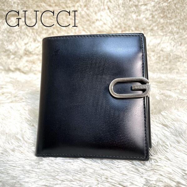 GUCCI グッチ 二つ折り財布 レザー ブラック Gロゴ
