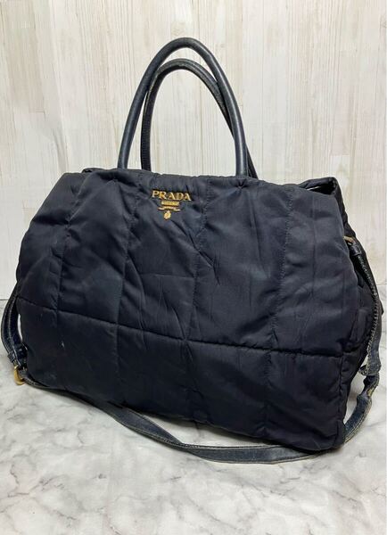 PRADA プラダ ネイビー ナイロン キルティング 2wayトートバッグ