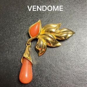 VENDOME ヴァンドーム ヴィンテージ 珊瑚 葉 ブローチ ゴールド