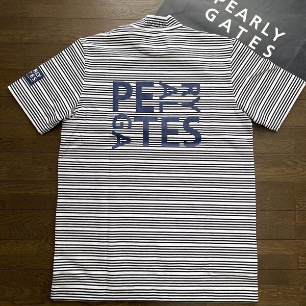 送料無料PEARLY GATESパーリーゲイツMENS背面BIG PGハイネックシャツベア鹿の子速乾蒸れ軽減肌サラ弾力性STRETCHボーダー(大特価5)新品