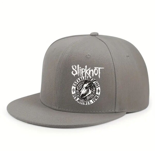【フラットキャップ 】新品★ライトグレー《Slipknotプリント》男女兼用★野球帽★ゴルフ