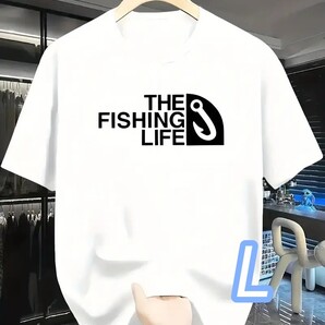 【速乾ドライT】白・Lサイズ《Fishing Life》通気性ドライ●プラスサイズ■週末Tシャツ