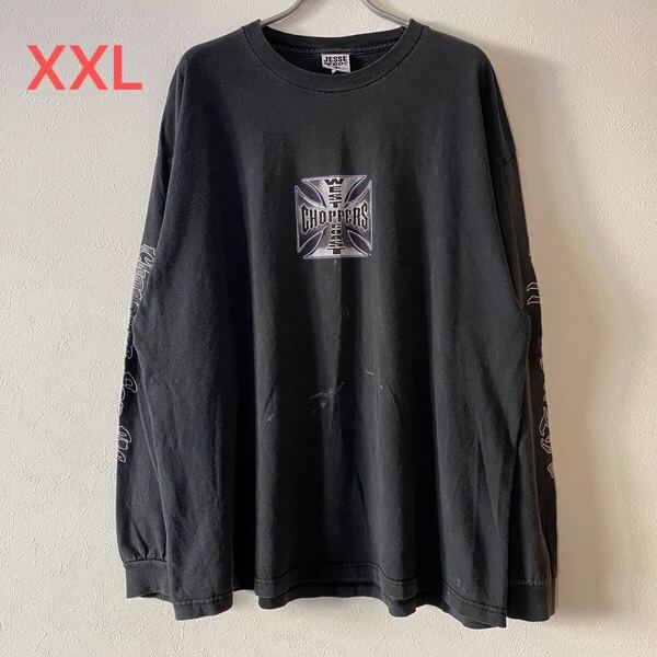 古着 Y2K 00s West Coast Choppers Iron Cross Classic Car L/S Tee Black XXL ウエストコーストチョッパーズ ロンT Tシャツ Band Rap Rock
