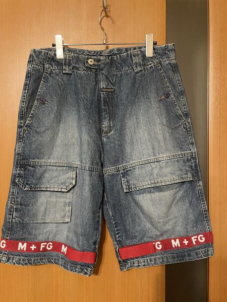 希少 90s〜『MARITHE+FRANCOIS GIRBAUD』 シャトルデニムショーツ マリテフランソワージルボー バギーショーツ ショートパンツ 古着32M