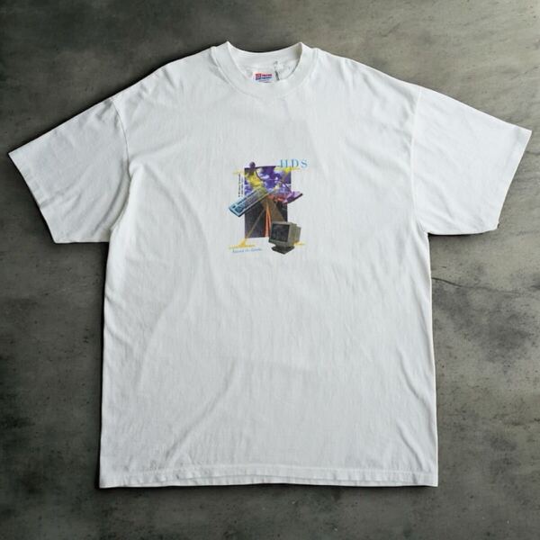 90s USA製コットン使用 メキシコ製 Hanes IT企業 Tシャツ XL 白 コンピューター 韓国買付 Omni Heavy 古着 ヘインズ ヴィンテージ ホワイト