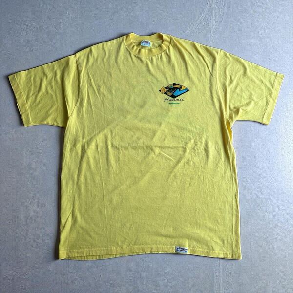 90s USA製 Crazy Shirt ハワイ Tシャツ XL ヴィンテージ 魚 両面プリント 古着 イエロー Yellow クレイジーシャツ X-Large MADE IN USA 黄