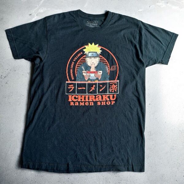 【22年製】ナルト疾風伝 一楽ラーメン アニメTシャツ Lサイズ メキシコ製 アニメ 古着 NARUTO 黒 ブラック MADE IN MEXICO
