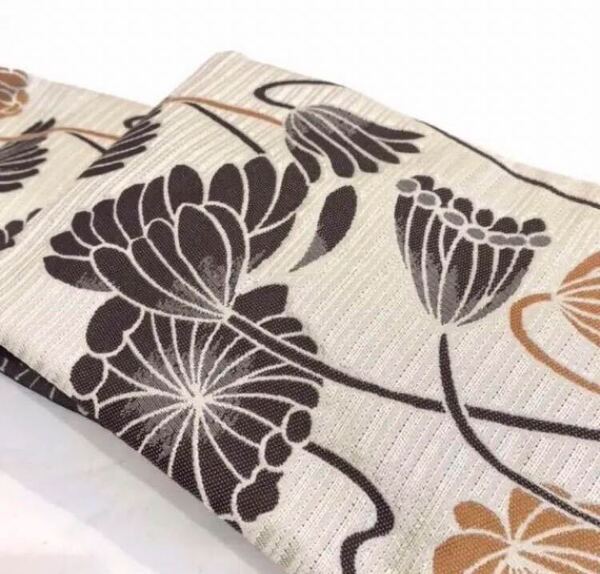 【新品未使用】大好評!おりびと 半幅帯 個性派 オシャレ帯 蓮の花 アイボリー