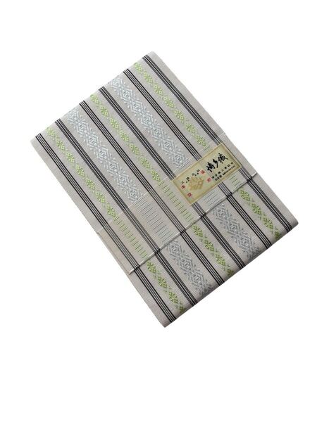 【新品未使用】博多織四寸半幅帯 献上柄 白地 黄緑色 薄紫 単衣 上品 お洒落