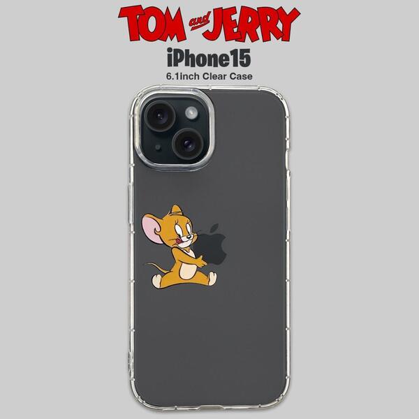 トムとジェリー iPhone15ケース JERRY クリア 液晶フィルム付き ジェリー デザイン