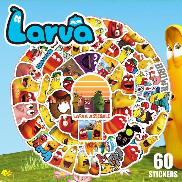 ラーバ ステッカー 60枚セット PVC 防水 シール 大量 Larva 3D アニメ 幼虫 イモムシ キャラクター