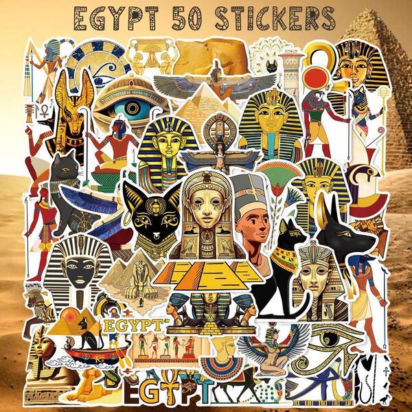 エジプト ステッカー 50枚セット PVC 防水 シール EGYPT ファラオ ピラミッド スフィンクス 海外旅行 スーツケース