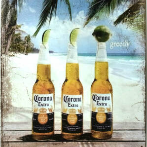 ★OUTLET★ コロナ Corona ビール ブリキ看板 20cm×30cm ビーチ フォト 雑貨 サインボード サインプレート 店舗用品