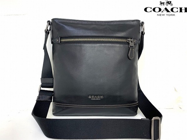 極美品★送料無料★ コーチ メンズ COACH グラハム レザー クロスボディ ショルダーバッグ 斜め掛け ブラック
