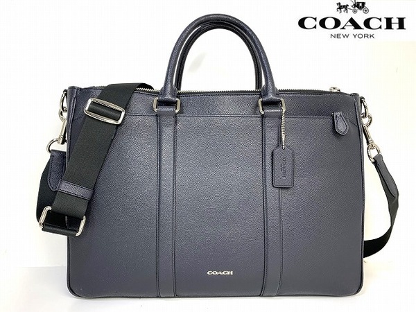 美品★送料無料★ コーチ メンズ COACH メトロポリタン レザー 2Way ビジネスバッグ ブリーフケース ショルダー トート ネイビー